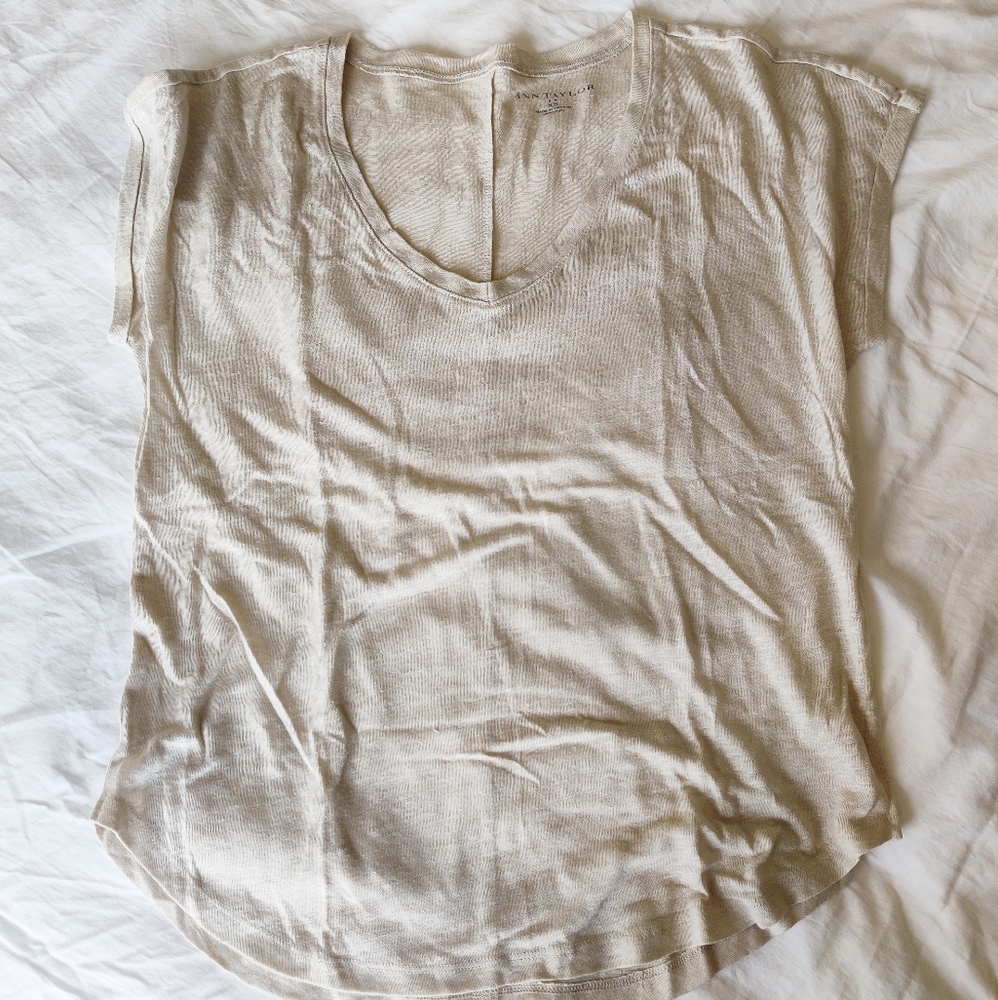 NWOT Ann Taylor Cream Tan Linen Tee XS